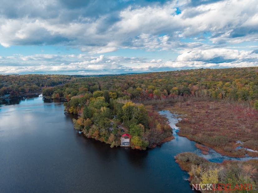 a drone shot of lake hayward in colchester connecticut